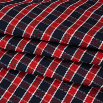 Cotton Oxford Shirting - Red, Blue and White Plaid - Deadstock Folded