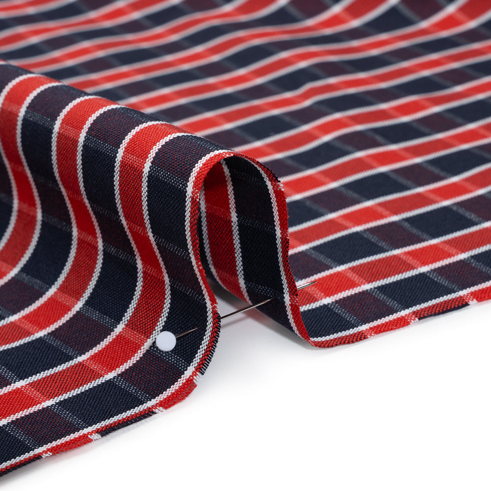 Cotton Oxford Shirting - Red, Blue and White Plaid - Deadstock Detail