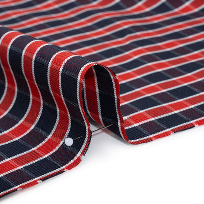 Cotton Oxford Shirting - Red, Blue and White Plaid - Deadstock Detail