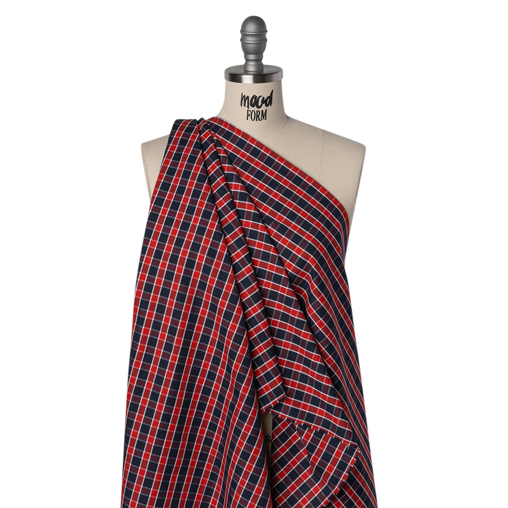 Cotton Oxford Shirting - Red, Blue and White Plaid - Deadstock Drape