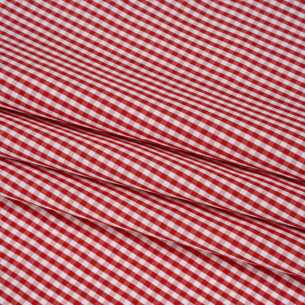 Cotton Gingham Shirting - Red and White Little Checks - Deadstock - Folded