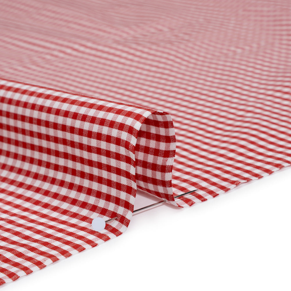Cotton Gingham Shirting - Red and White Little Checks - Deadstock - Detail