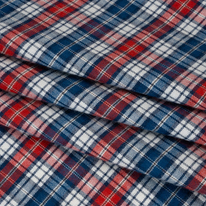 Brushed Cotton Herringbone Twill Shirting - Red, White and Blue Plaid - Deadstock Folded