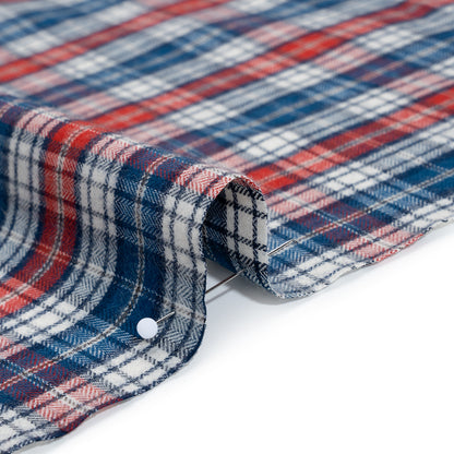 Brushed Cotton Herringbone Twill Shirting - Red, White and Blue Plaid - Deadstock Detail