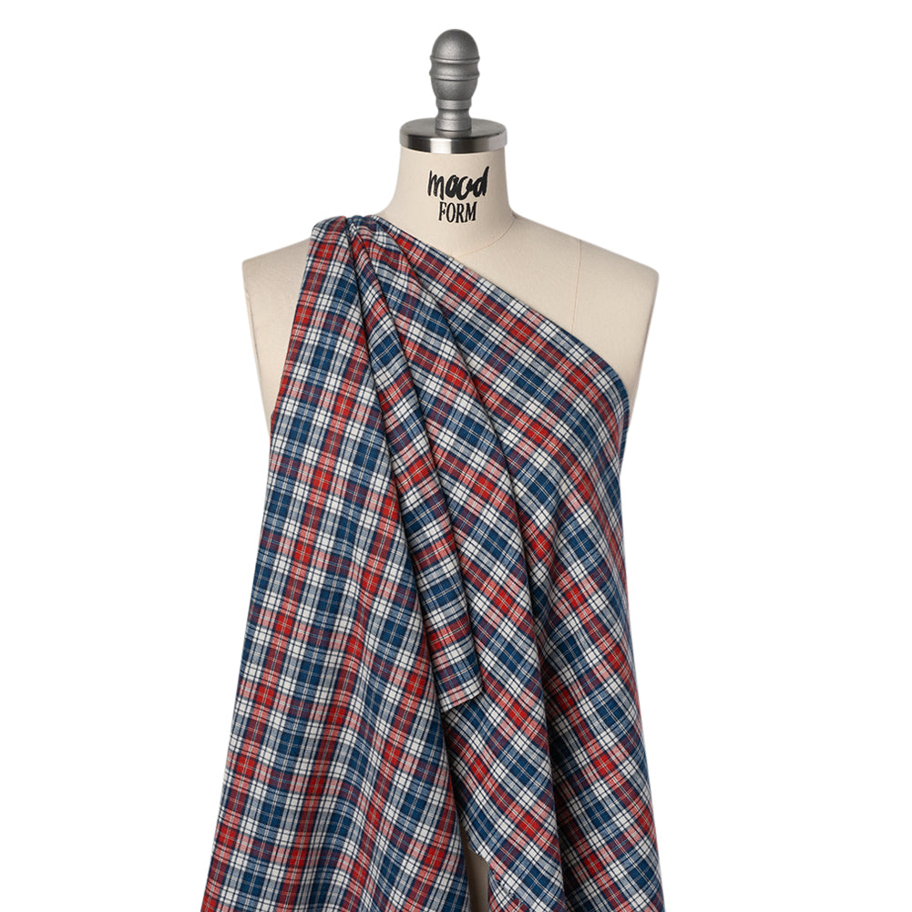 Brushed Cotton Herringbone Twill Shirting - Red, White and Blue Plaid - Deadstock Drape