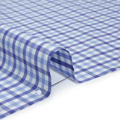 Cotton Twill Shirting - Cobalt, Sky Blue and White Tattersall Check - Designer Deadstock