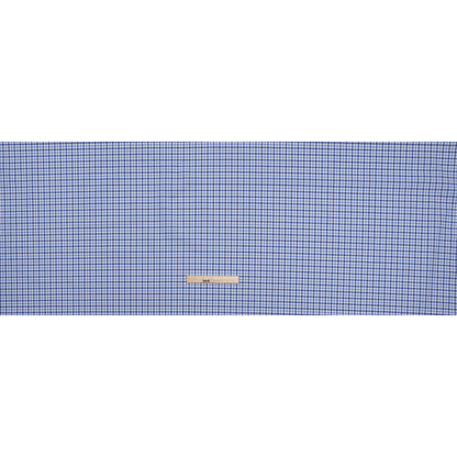 Cotton Twill Shirting - Cobalt, Sky Blue and White Tattersall Check - Designer Deadstock
