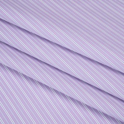 Cotton Twill Shirting - Lavender, White and Light Blue Stripes - Deadstock Folded