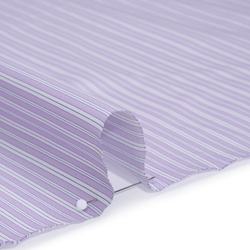 Cotton Twill Shirting - Lavender, White and Light Blue Stripes - Deadstock Detail