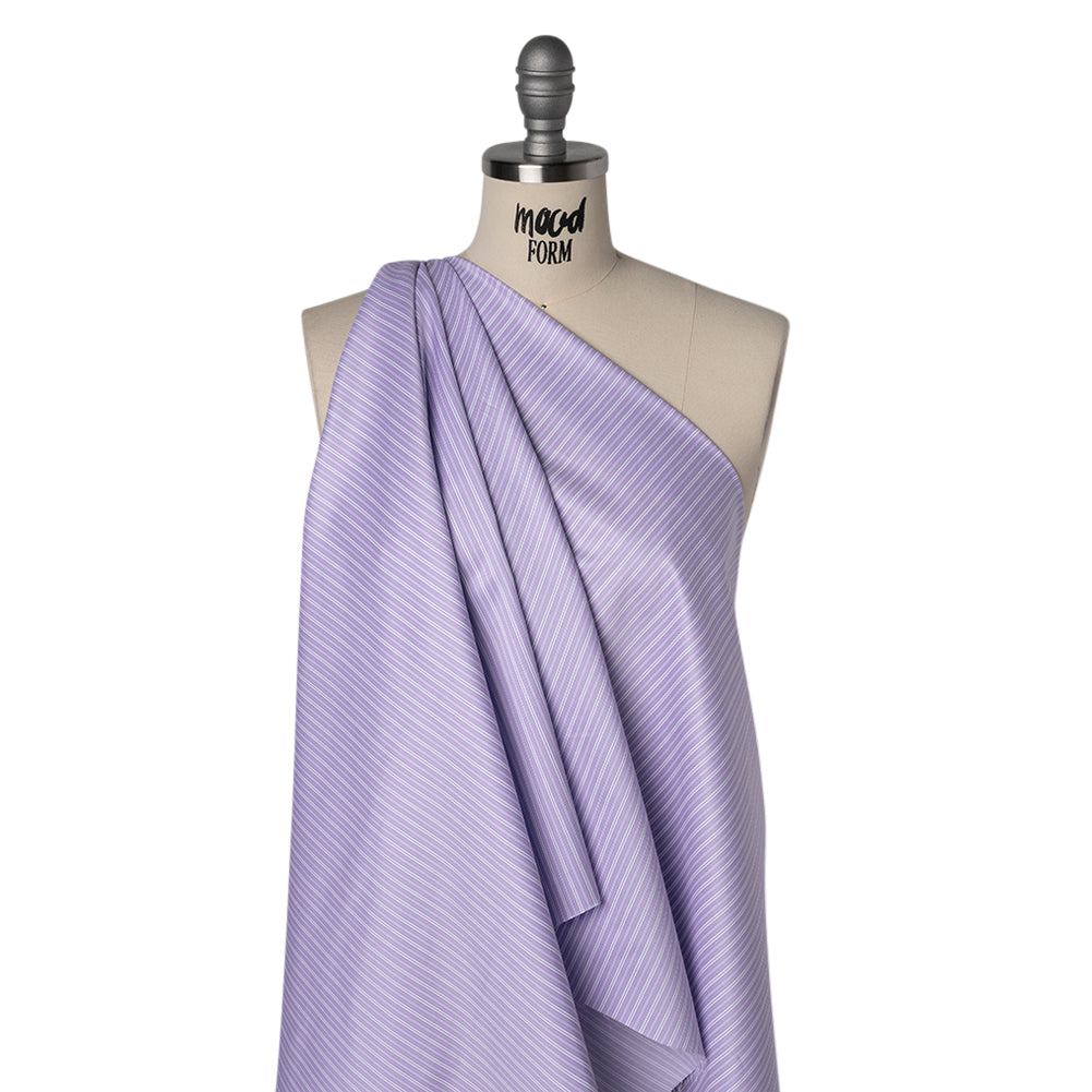 Cotton Twill Shirting - Lavender, White and Light Blue Stripes - Deadstock Drape