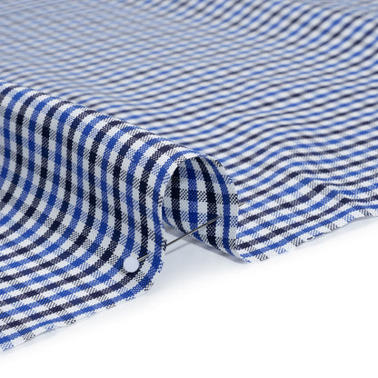Cotton Oxford Shirting - Blue, Midnight and White Tattersall Check - Deadstock