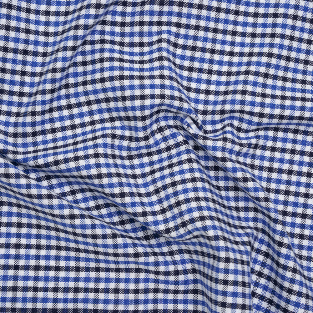 Cotton Oxford Shirting - Blue, Midnight and White Tattersall Check - Deadstock