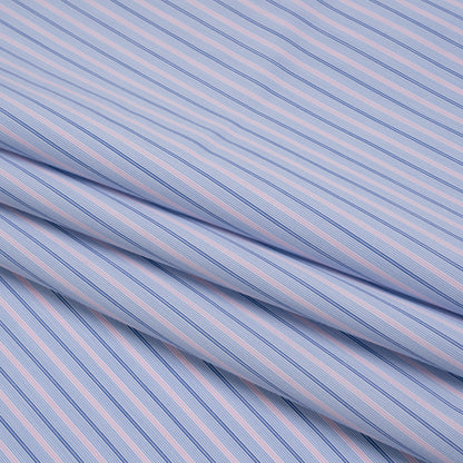 Cotton Shirting - Baby Blue, Light Pink and Navy Stripes - Deadstock