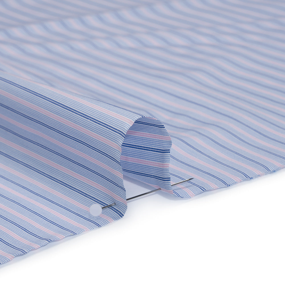 Cotton Shirting - Baby Blue, Light Pink and Navy Stripes - Deadstock - Detail