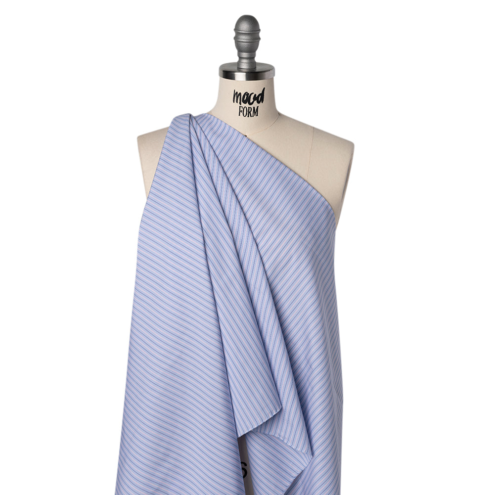 Cotton Shirting - Baby Blue, Light Pink and Navy Stripes - Deadstock - Drape