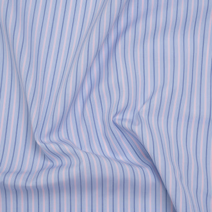 Cotton Shirting - Baby Blue, Light Pink and Navy Stripes - Deadstock