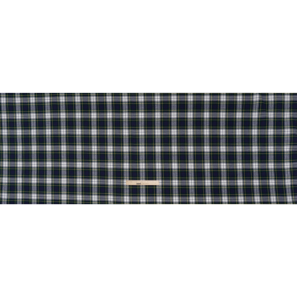 Brushed Cotton Twill Shirting - Blue, Green and Yellow Plaid - Designer Deadstock