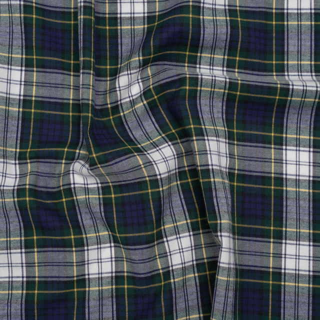 Brushed Cotton Twill Shirting - Blue, Green and Yellow Plaid - Designer Deadstock