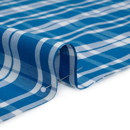 Cotton Oxford Shirting - Bright Blue and White Plaid - Deadstock Detail