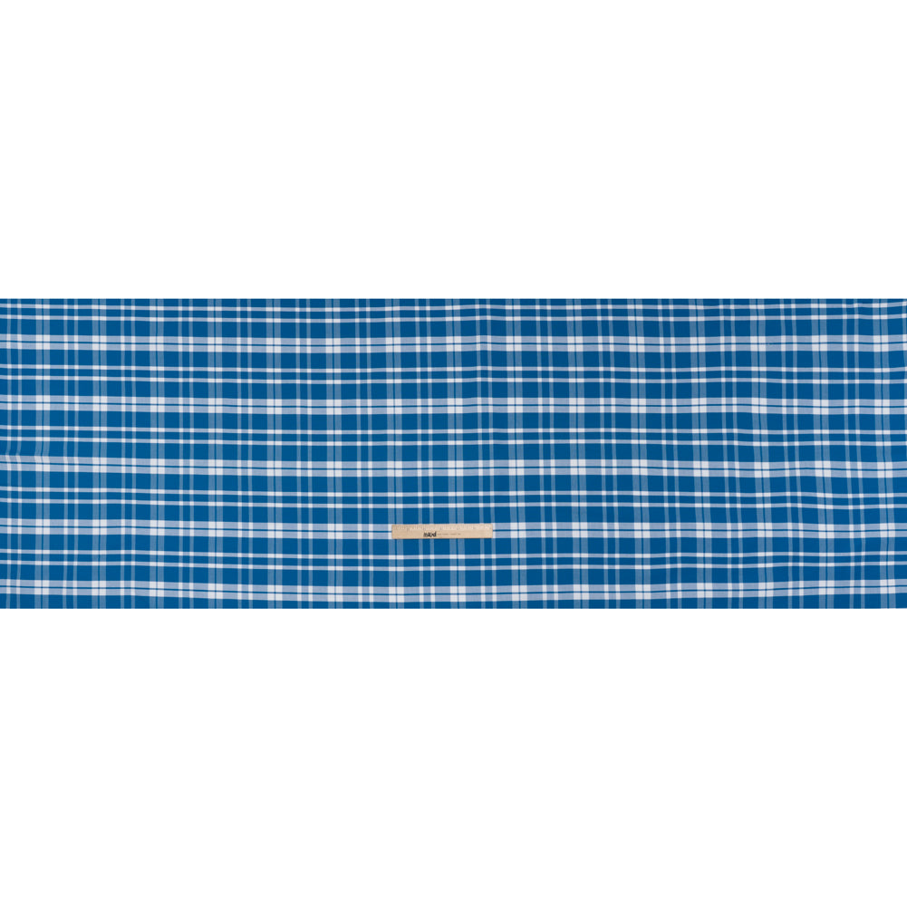 Cotton Oxford Shirting - Bright Blue and White Plaid - Deadstock Full