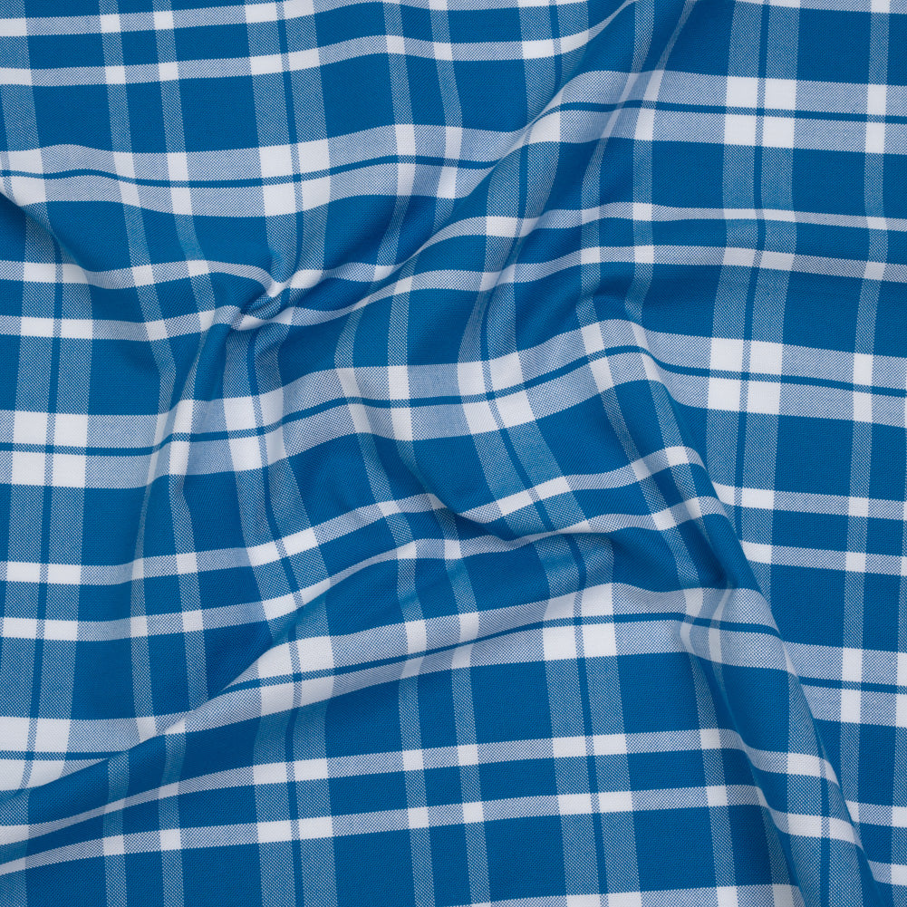 Cotton Oxford Shirting - Bright Blue and White Plaid - Deadstock