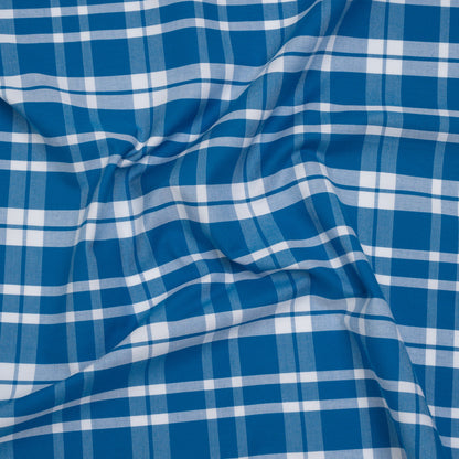 Cotton Oxford Shirting - Bright Blue and White Plaid - Deadstock
