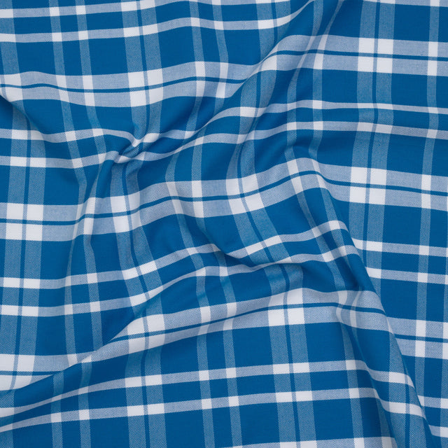 Cotton Oxford Shirting - Bright Blue and White Plaid - Deadstock
