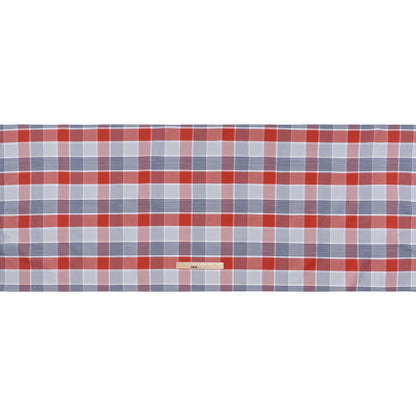 Cotton Oxford Shirting - Sky Blue, Navy and Light Red Plaid - Deadstock