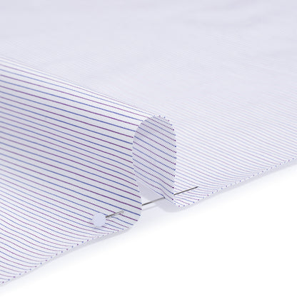 Cotton Twill Shirting - White, Blue and Purple Pinstripes - Deadstock
