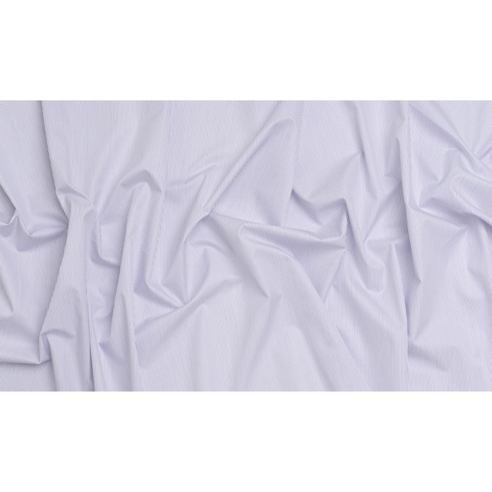 Cotton Twill Shirting - White, Blue and Purple Pinstripes - Deadstock