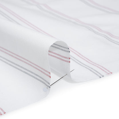 Cotton Oxford Shirting - White, Red and Navy Blue Paired Stripes - Deadstock