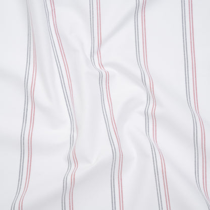 Cotton Oxford Shirting - White, Red and Navy Blue Paired Stripes - Deadstock