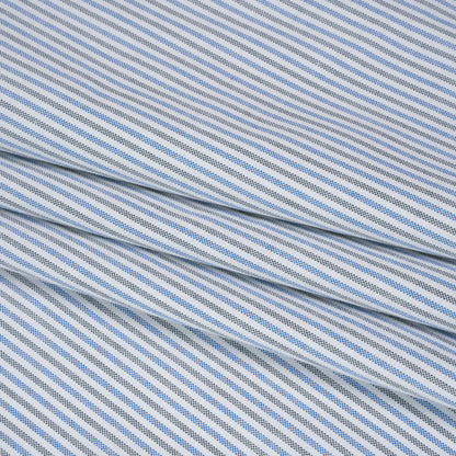 Cotton Oxford Shirting - Blue, Olive Green and White Candy Stripes - Deadstock Folded