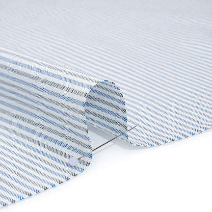 Cotton Oxford Shirting - Blue, Olive Green and White Candy Stripes - Deadstock Detail