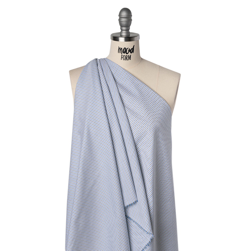 Cotton Oxford Shirting - Blue, Olive Green and White Candy Stripes - Deadstock Drape