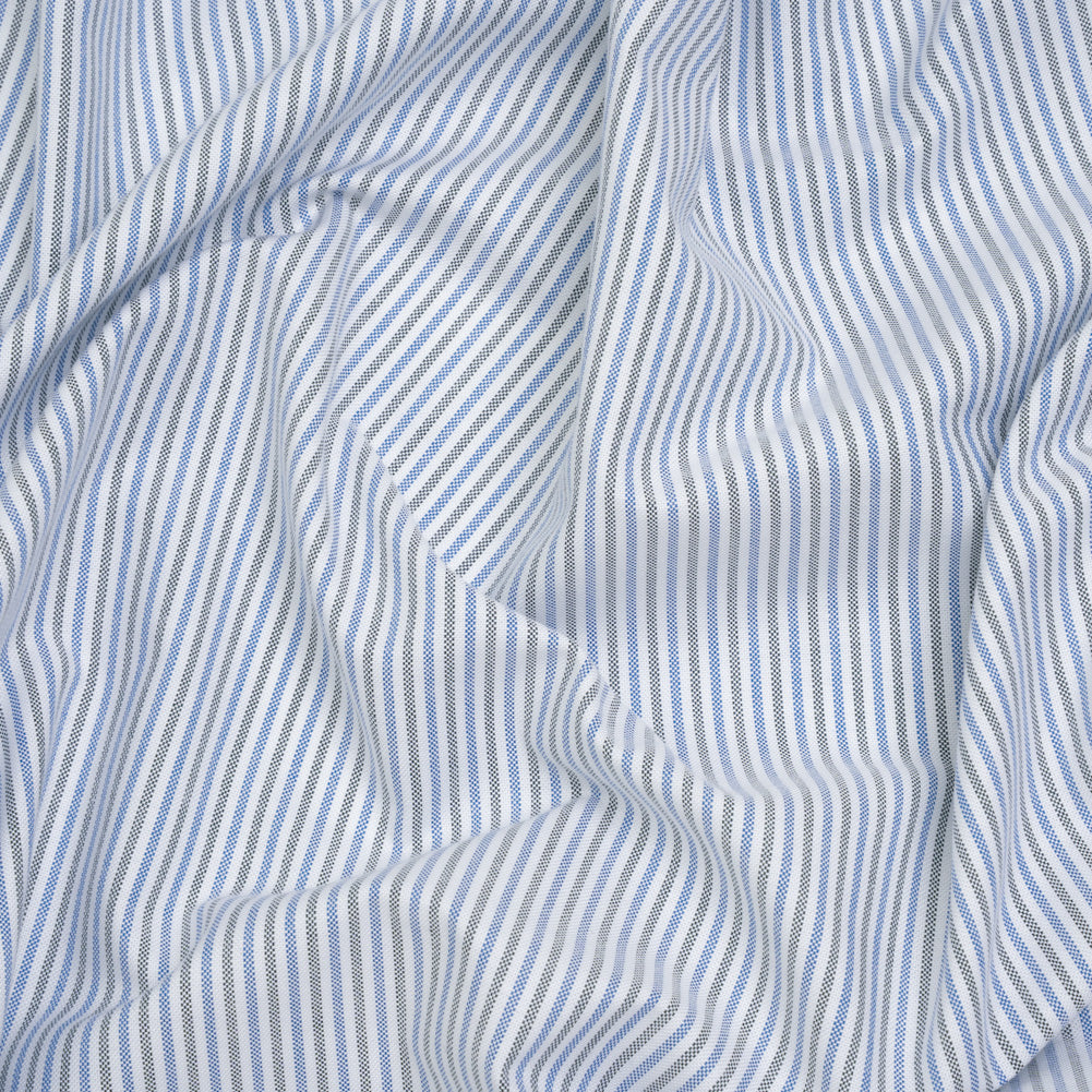 Cotton Oxford Shirting - Blue, Olive Green and White Candy Stripes - Deadstock