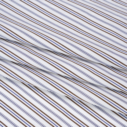 Cotton Shirting - Blue, Brown and White Ticking Stripes - Deadstock