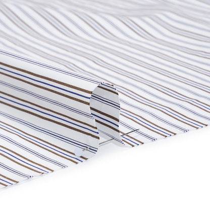 Cotton Shirting - Blue, Brown and White Ticking Stripes - Deadstock