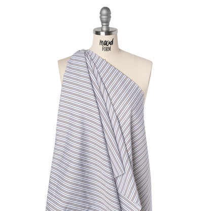 Cotton Shirting - Blue, Brown and White Ticking Stripes - Deadstock