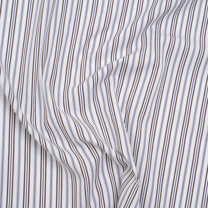 Cotton Shirting - Blue, Brown and White Ticking Stripes - Deadstock