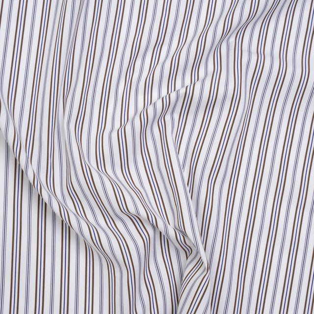 Cotton Shirting - Blue, Brown and White Ticking Stripes - Deadstock