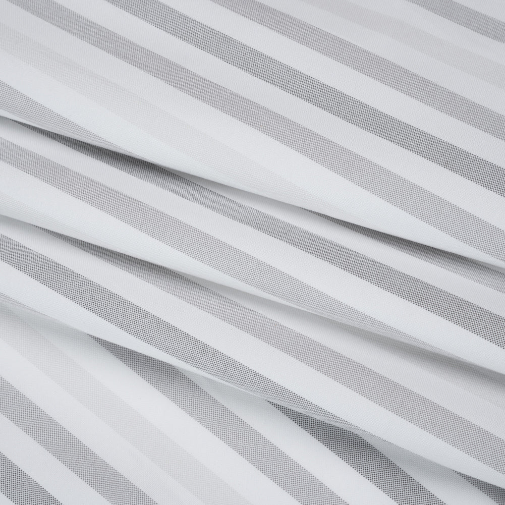 Cotton Oxford Shirting - White and Shades of Gray Stripes - Deadstock