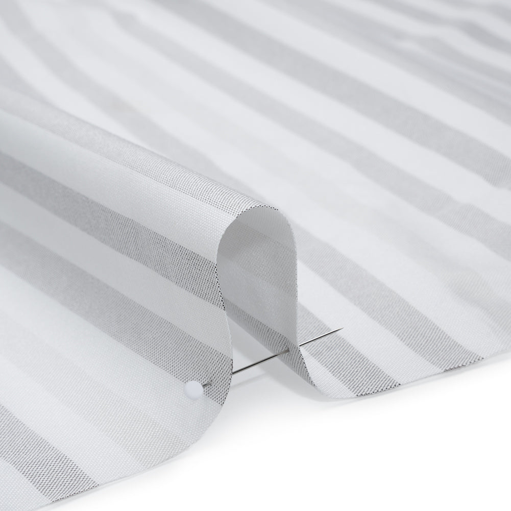 Cotton Oxford Shirting - White and Shades of Gray Stripes - Deadstock
