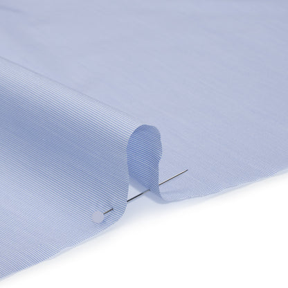Cotton Shirting - Sky Blue and White Fine Stripes - Designer Deadstock Detail