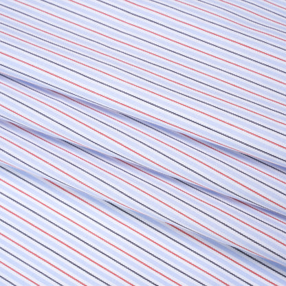 Cotton Twill Shirting - Light Blue, Red and Black Stripes - Deadstock