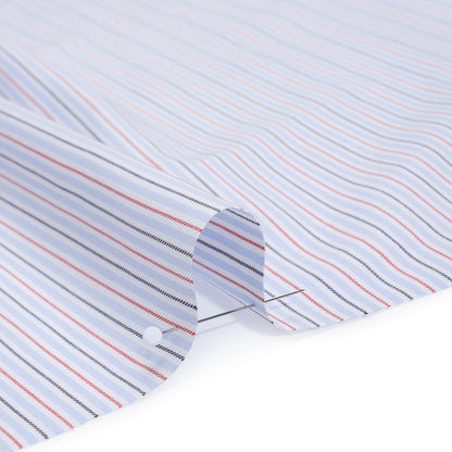 Cotton Twill Shirting - Light Blue, Red and Black Stripes - Deadstock