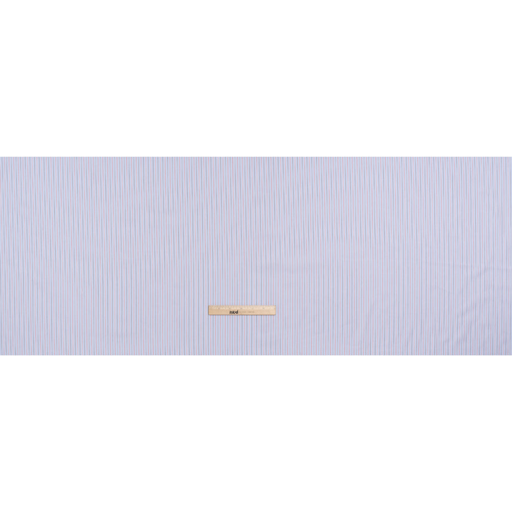 Cotton Twill Shirting - Light Blue, Red and Black Stripes - Deadstock