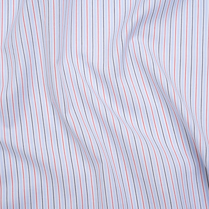Cotton Twill Shirting - Light Blue, Red and Black Stripes - Deadstock