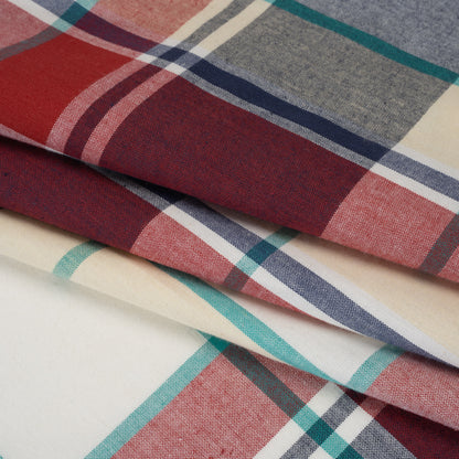Brushed Cotton Shirting - Red, Blue and Sea Green Plaid - Deadstock