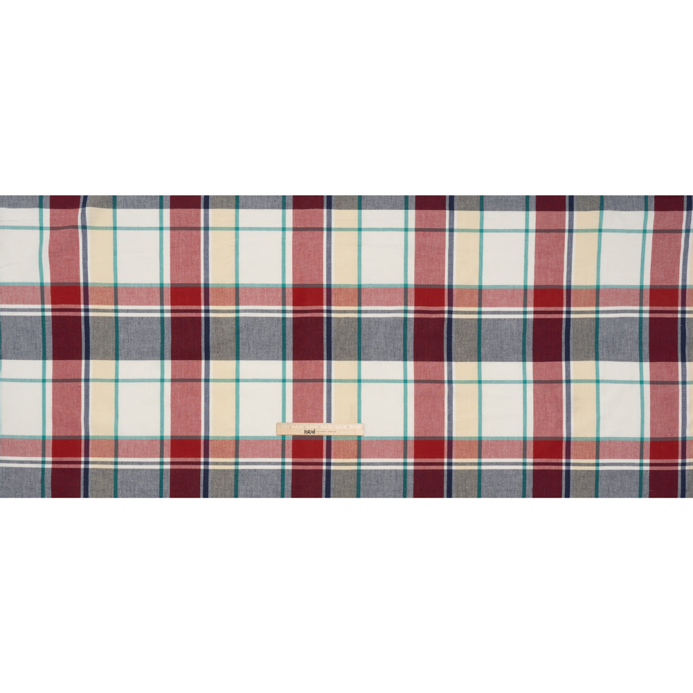 Brushed Cotton Shirting - Red, Blue and Sea Green Plaid - Deadstock